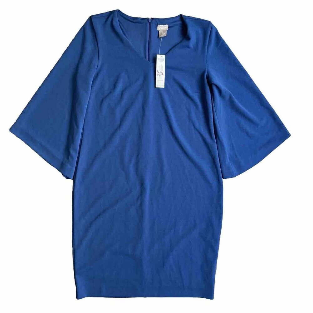 Chicos Dress Blue‎ Kimono Flounce Stretch Fairycore Goddess Flowing Tight Fitted